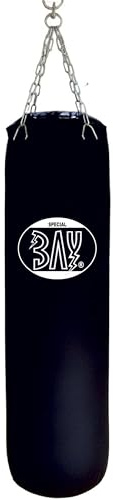 BAY Boxsack Canvas 130 x 40 cm mit Stahlkettenaufhängung und Drehwirbel für Kampfsport, Schwarz, L