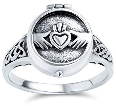 keltische irische Freundschaftspaare versprechen Herz Claddagh Medaillon Ring Andenken Denkmal für Männer und Frauen oxidiert .925 Sterling Silber