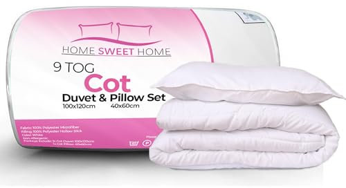 Home Sweet Home UK Anti Allergy 9 Tog Toddler Cot Duvet And Pillow Set - 100% Microfiber Baby Duvet(100x120cm) And pillow(40x60cm) Set - Machine Washable Soft Touch Toddler Pillow And Duvet Set