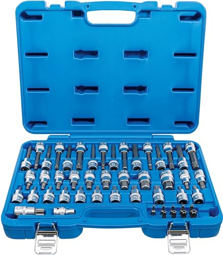 BGS 5188 | Bit-Einsatz-Satz | Antrieb Innenvierkant 12,5 mm (1/2) | 49-tlg | Bit-Einsätze und Bits | Antrieb Außensechskant 8 mm (5/16) | T-Profil (für Torx) mit Bohrung | Chrom-Vanadium-Stahl