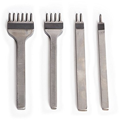 DIY Edelstahl flach Meißel 4mm 1/2/4/6 Zinken Leder Craft Loch Stempel Pitch Hole Nähten Schnürung Lochen Sew Tools (4-Piece Set)