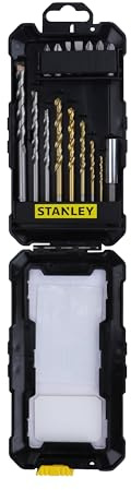 STANLEY FATMAX - STA7221-XJ Set de accesorios Stanley 16 piezas para taladrar y atornillar. 3 brocas para metal titanio (5, 6, 8mm), 4 brocas para pared (5, 6, 7 y 8mm), 1 adaptador magnético para puntas (60mm), 7 puntas para atornillar 25mm (Philips: ph1, ph2/ Pozidriv: pz1, pz2, pz3/ planas: 4 y 6mm)