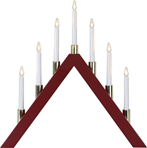 Star 266-55, LED-Fensterleuchter Halla, 7 warmwhite LED, Holz, E10, Rot, 6.5 x 53.0 x 53.0 cm