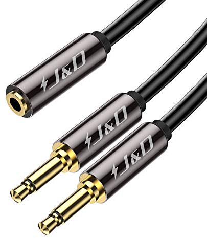 J&D 3.5mm TRS Female to Dual 3.5mm TS Male Y Splitter Cable, Stereo to Mono Breakout Adapter for Headphones, Speakers, Audio Interface, 3ft