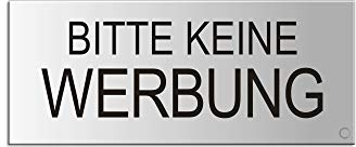 OFFORM DESIGN Briefkastenschild Bitte Keine Werbung Aluminium silbermatt eloxiert vollflächig selbstklebend 60x25 mm Nr.29000-E