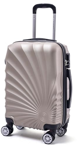 R.Leone Valigia da 1 pezzo Fino a Set 4 Trolley Rigido grande, medio, bagaglio a mano adatto Ryanair 55x40x20cm e beauty case 8 ruote in ABS 2092 (Oro, S Bagaglio a mano)