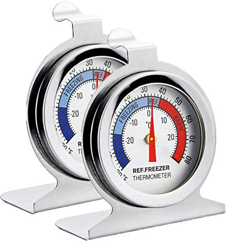 Fridge Thermometer Refrigerator Thermometer,INRIGOROUS Pack of 2 Stainless Steel Dial Fridge/Freezer Thermometer with Hanging Hook and Retractable Stand (Dial Style)