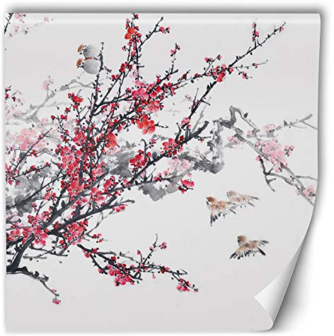 Feeby Papier peint intissé nature 100x100 cm rouge déco murale
