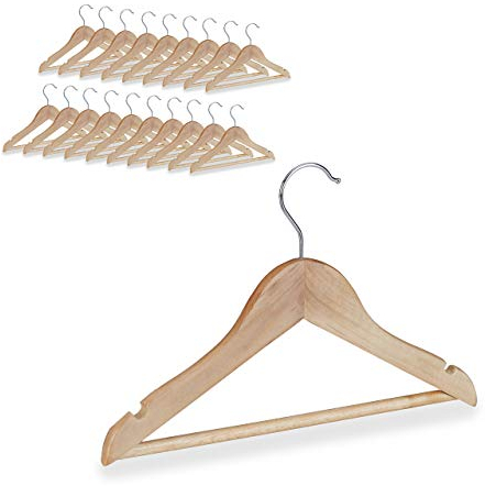 Relaxdays Kinder Kleiderbügel, 20er Set, Hosenstange, Hemd, 360 Grad drehbar, Mädchen, Jungen, Baby Bügel, Holz, natur, Braun