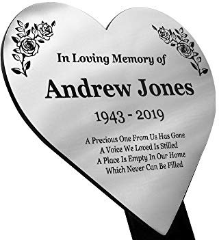 OriginDesigned Placca commemorativa a forma di cuore, personalizzabile – tomba, impermeabile, disponibile in argento/oro/rame/bianco