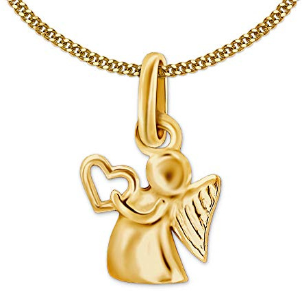 CLEVER SCHMUCK Collier pour fille avec pendentif ange gardien 10 avec cœur dans la main en argent sterling 925 plaqué or avec chaîne gourmette plaquée or 38 cm dans un étui à bijoux