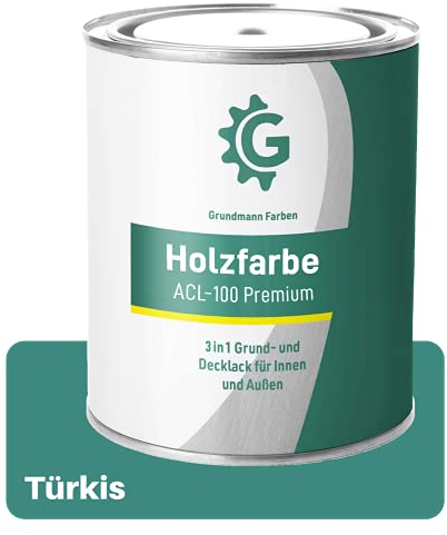 Grundmann Holzfarbe ACL 100 - Holzlack 3 Kg Türkis Petrol - 4in1 inkl. Grundierung - Seidenmatt - Wetterfest für Innen und Außen - RAL 6033 Minttürkis