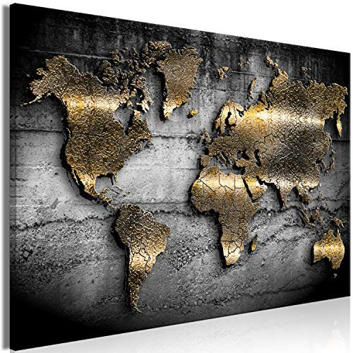 murando Acoustic Canvas Wall Art World map 90x60 cm / 35 x 24 picture with acoustic foam sound absorption print image Artwork 1 pc room acoustics soundproofing Continents black k-A-0498-b-a