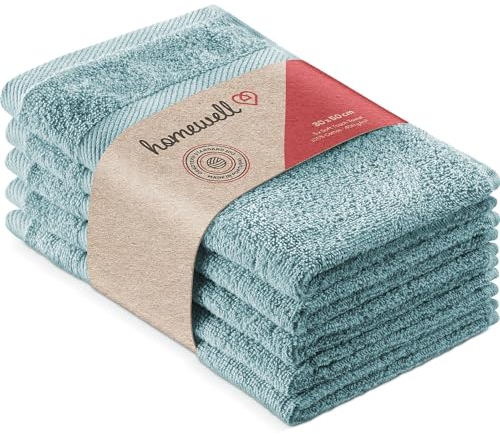Homewell Handtücher Set - weich und saugstark, 100% Baumwolle, Oeko-Tex 100 Zertifiziert (5 Gästehandtücher 30x50 cm, Türkis)