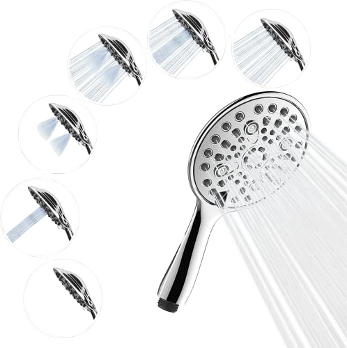 SparkPod Hochdruck Handbrause mit 6 Funktionen - Breiter Winkel - Luxus Design - Duschkopf Regendusche mit Stoppfunktion - Regenduschkopf - Duschkopf Massage - Starker Strahl - (Chrome) - Duschköpfe