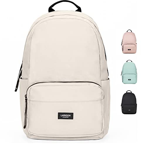 LARKSON Schulrucksack Mädchen & Jungen Teenager Beige - No 3 - Rucksack Damen & Herren für Schule - 16 Laptopfach - Aus Recyceltem PET - Wasserabweisend