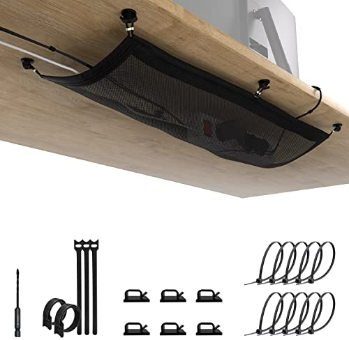 Ultimate Setup Filet de Gestion des câbles – Plateau de Fils sous Le Bureau – Organiseur de Cordons Bureau, Noir, (OL1067)