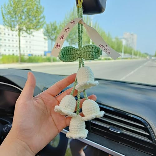 Autospiegel Anhänger,Handgefertigt Gestrickt Blumen Auto Hängende Ornament für Auto Rückspiegel Dekor Auto Zubehör zum Aufhängen Innenraum Deko Charms Auto Spiegel Anhänger Zubehör für Frauen & Männer