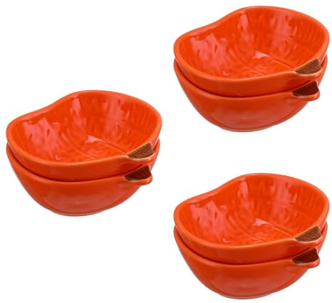 BESTonZON Ceramic Pumpkin Dipping Bowls - 6 Pcs Halloween Serving Dishes for Sauces Appetizers and Condiments - Orange Pumpkin Kitchenware for Halloween Party Plates
