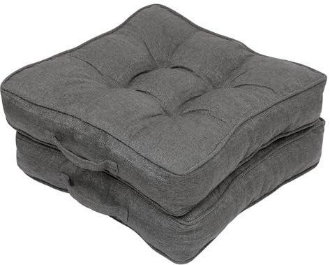 RACE LEAF Bodenkissen, 45 x 45 x 10 cm, quadratisch, für den Innen- und Garten, Esszimmerstuhl, Sitzkissen, rutschfeste Partikel auf der Unterseite, 2 Stück (dunkelgrau)