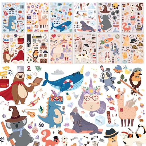WALPLUS 1616 Stück 15x20cm Dressed up Animals Face Design Mach EIN Gesicht Tieraufkleber Kinderaufkleber Set Mischen und Anpassen Aufkleber für Kinderparty Zubehör Geburtstagsgeschenke DIY Dekoration
