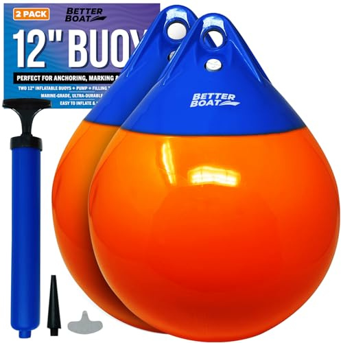 Boat Buoy Float, 12 Round, Small Mooring Buoy Ball, Anchor Ball, Dock Bumper for Lake or Ocean, Turnstone, 2-Pack