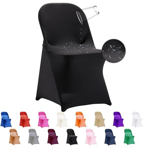 eccwai 12 PCS Waterproof Stretch Spandex Folding Chair Covers, Dining Room Chair Slipcovers Protector for Wedding, Banquet, Party, Holidays, Celebration and Decoration（Black）