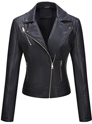 Geschallino Giacca da Donna in Pelle PU Taglie Forti con Tasche con Zip Capispalla Corto da Motociclista Cappotto (XL-5XL)