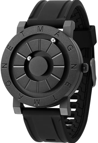 EUTOUR Uhren Herren Herrenuhr Magnet Uhr kein Glas Kugellager Quarz Armbanduhr für Männer mit Silikonarmband Schwarz-40mm