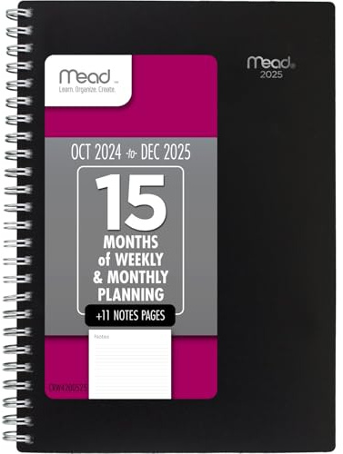 Mead 2025 Planner, Weekly & Monthly, 15-Month, 5-1/2 x 8-1/2, Small, Basic, Black (CRW4200525)