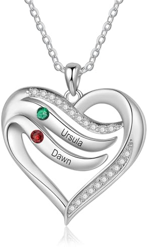 kaululu Personalisierte Damen Kette mit Gravur von Namen Herz-Anhänger Familien-Halskette mit Geburtsstein für Mama Muttertagsgeschenke Personalisierter Damen Schmuck