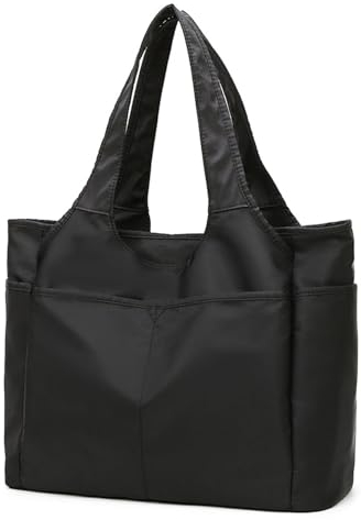 CCAIPU Tasche Damen Shopper große Wasserdicht Handtasche Schultertasche mit Reißverschluss Shopping Beuteltasche Tote Bag für Reisen Yoga Sport täglich (Schwarz)