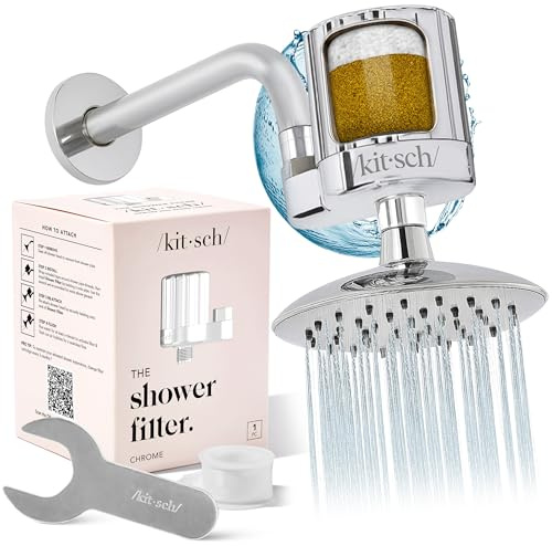 Kitsch Shower Filter Head for Hard Water - Water Softener Shower Head, Improves Hair, Nails & Skin, Removes Chlorine, Heavy Metals & Harmful Substance, Neutralize Odors, Easy Installation - Chrome