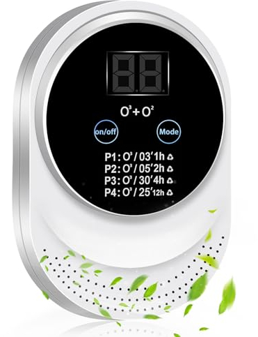 Generador de Ozono Purificador de Aire, Lonizador de Aire con 4 Modos(P1,P2,P3,P4), Purificador Aire, Purificador de Aire para Baño, Cocina, Humo, Coches, Mascotas, Formaldehído y Olor