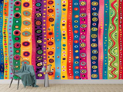 Tapete Wandbild 3D Fototapete Retro-Geometrisch-Ethnisch Gestreift Bunt Vliestapete Wandtapete Foto für Modernes Design der Fernseh Hintergrund Wand-Kunst-Deko, 350x256 Cm