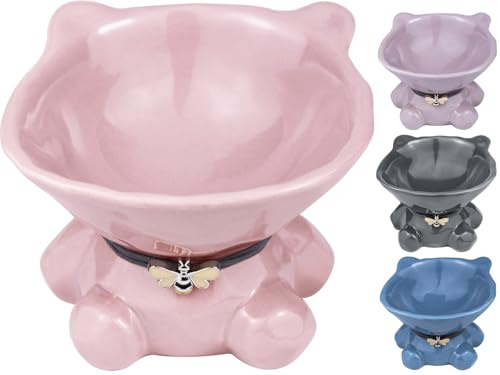 Busnos Katzennapf Erhöht Einzeln Futternapf Katze Keramik 15 Neigung Trinknapf Katzen Rosa Fressnapf Katze Erhöht 14x13x11 cm Katzennapf Katzen und Kleiner Hund Zubehör Essen Teller Futterstation