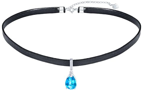 MICMIF Silber 925 Halskette Damen Choker Kristall Tropfen Anhänger mit Leder Halsband Kette Verstellbarer Schwarz Kragen Halsketten für Frauen Teenager Mädchen