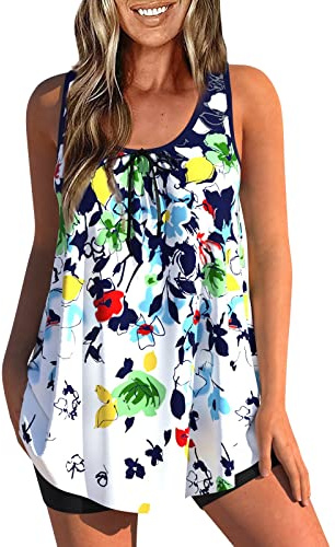 Generic Tankini Damen Bauchweg Große Größen Badeanzüge für Damen Set Zweiteiler Bademode Badekleid Push Up mit Bügel Schwimmanzug Schicke Sport Elegant Strandmode Badehose Swimwear(Weiß,5XL)