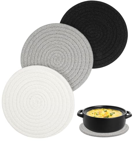 3er Set Gewebte Untersetzer - Hitzebeständige, runde geflochtene Topf-Untersetzer Für Küche, Pfannen und Teller (3 Farben, 18 cm)