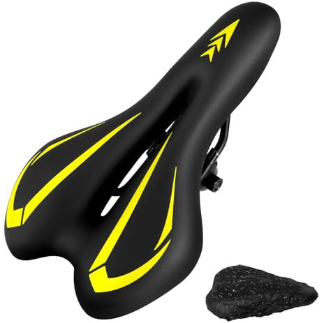 Mjkeomo Gel-Fahrradsitz für Damen und Herren, wasserdicht, atmungsaktiv, Mountainbike-Sattel, Gel-Fahrradsattel für MTB, BMX, Rennrad, Stadtfahrräder, Heimtrainer (gelb)