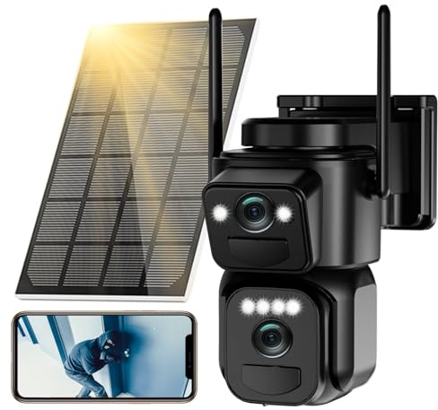 BEENOCAM Dual Lens 4K Solar Security Camera Wireless Outdoor, 2.4g & 5g WiFi, 360°PTZ Rotating Cam and 110° Fixed Cam 2-in-1 for Home Security with Color Night Vision,2-Way Audio, Light Alarm, IP66