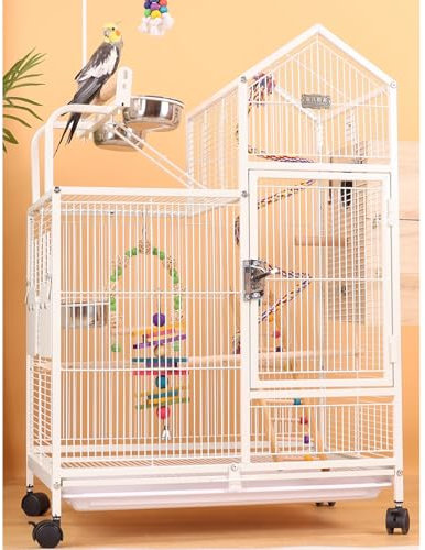 WXXSHGDW Wellensittich Käfig, Papageienkäfig, Vogelvoliere, Vogelkäfig Groß mit Brutkasten, Leiter, Kletterseil, Futternapf, für Papageien, Unzertrennliche, Nymphensittiche, Sittiche(White)