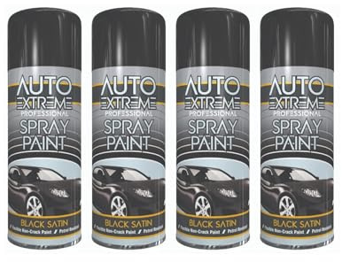 DIOXSTAR Black Satin Spray Paint, Fast Drying, Non-Cracking, DIY Spray Paint for Metal, Wood, Plastic, Indoor and Outdoor Use, Easy and Quick Spraying, 400ml (4 PCS)