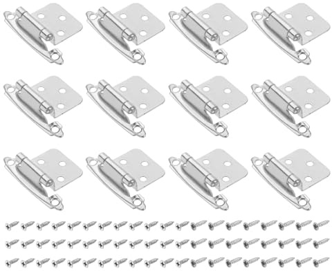 Sourcing Map 1/2 Overlay Semi-Concealed Cabinet Hinges - 12Pcs Inset Kitchen Hardware, Self-Closing Face Mount With Screws, Nickel Silver