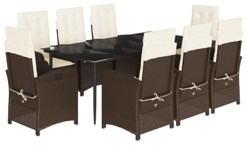 HETFTJN Festzeltgarnitur Terassenmöbel Außen Lounge Gartenmöbel Outdoor Furniture - 9-TLG. Garten-Essgruppe mit Kissen Braun Poly Rattan für Café Terrasse Garten Restaurant