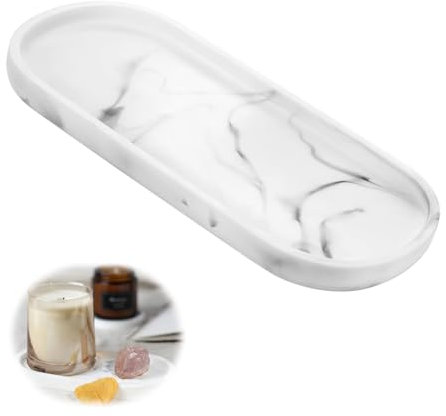 Oval Tablett 25x11cm, marmor deko tablett schmuckschale Badezimmer tablett schlüssel Schale kerzentablett für Schmuck Shampoo Bad Tablett Gewebe Kerzen Kleine Kosmetisch Pflanzen