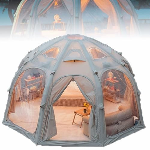 Aufblasbare Zelte für Camping, 5 x 5 m großes aufblasbares Zelt aus Segeltuch, luxuriöse geodätische Kuppelzelte mit transparenten Fenstern, einfacher Aufbau, wasserdichtes Sternenhimmel-Kuppelzelt