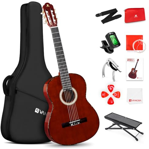 Classical Guitar Full Size 4/4 Spanish Style Classical Guitarra, 39 Inch Nylon Strings Guitar Ideal for Beginner Adults, Solid Rosewood Red, by Vangoa