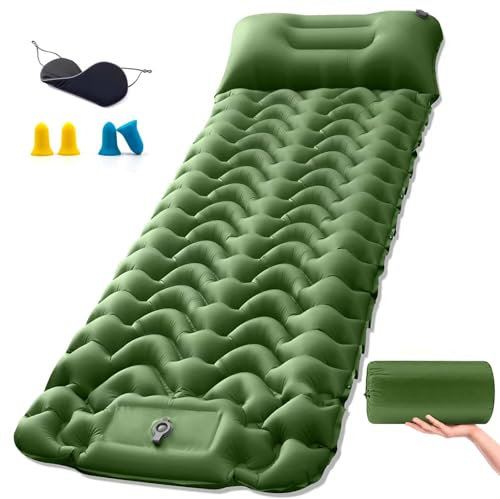 TEGOVE Camping Isomatte Kleines Packmass,Verdicktes Luftmatratze Camping mit Fußpresse Pumpe & Kissen,Aufblasbare Isomatte Ultraleicht für Wandern,Strand,Reisen,Zelt