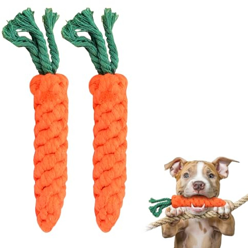 Mokaskaidj 2 Pezzi Gioco per Cani in Corda Intrecciata Carota, Confezione da per Cani Carota, Giochi da Masticare per Cuccioli di Piccola Taglia Media